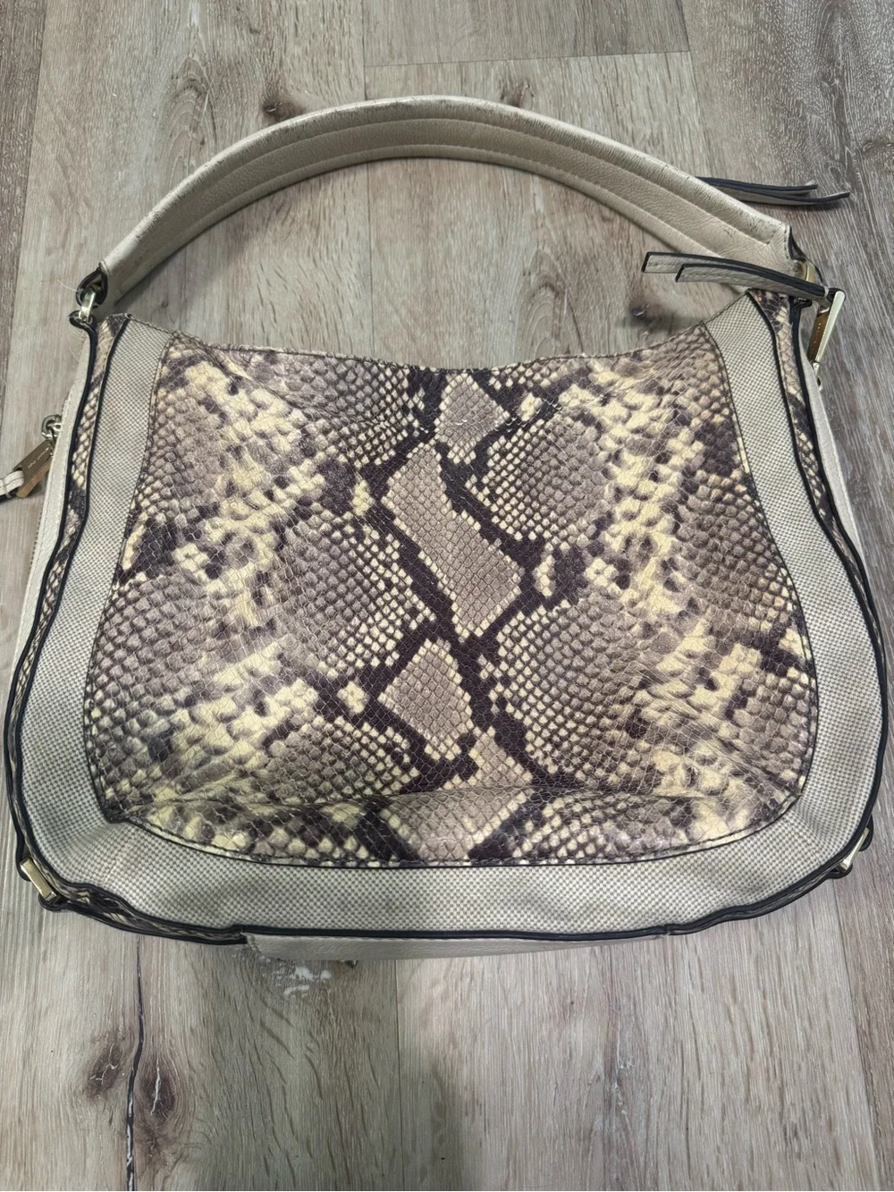 Michael Kors Beige Python-Print Hobo Bag